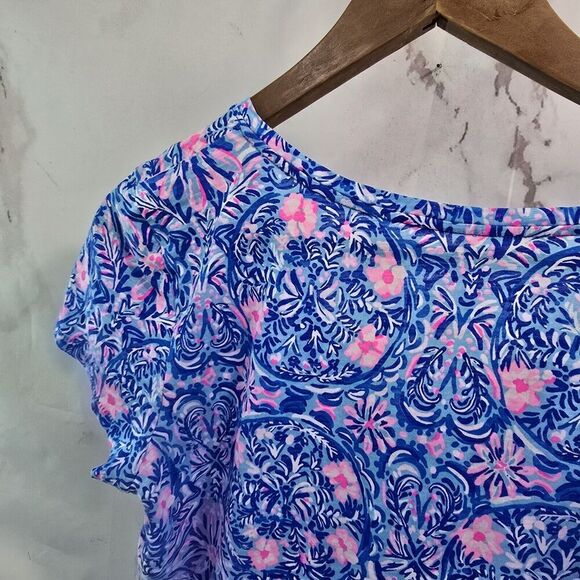 Lilly Pulitzer Shirt Womens Small Blue Pink Geometric Short Sleeve V Tee T Etta - Picture 6 of 11